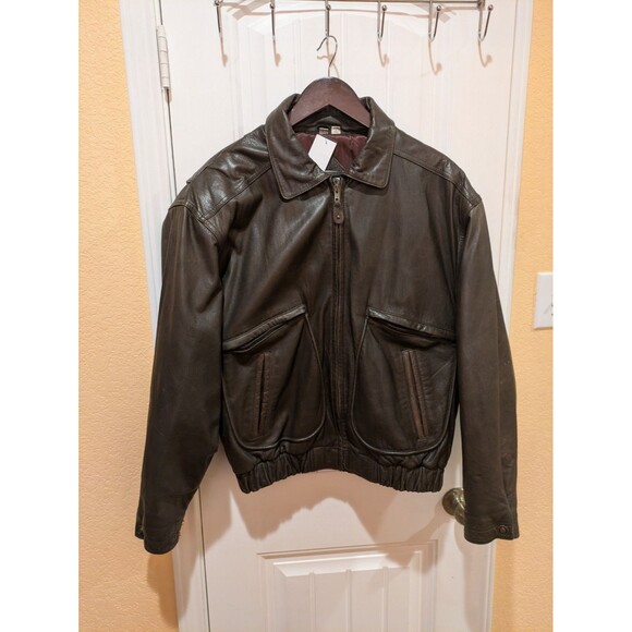 VTG Boulder Ridge Mens L Black Leather Jacket Bomber - Picture 4 of 16